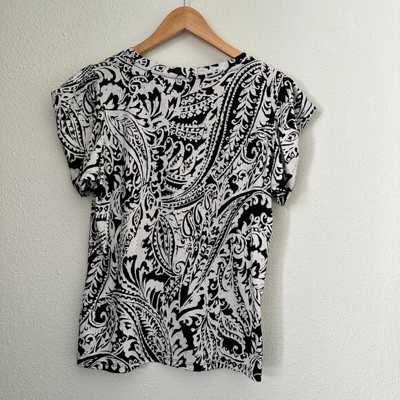 Ralph Lauren Black & White Paisley Flutter Sleeve Top S: L - Timeless Feminine - Picture 2 of 9